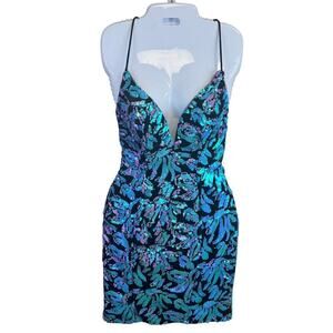 New Rated PG by Prom Girl Blue Purple Sequin Homecoming Party Mini Dress SZ 4